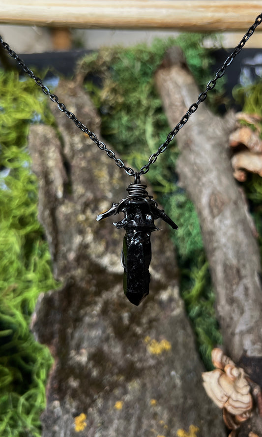 OOAK BLACK QUARTZ CARP VERTEBRAE NECKLACE