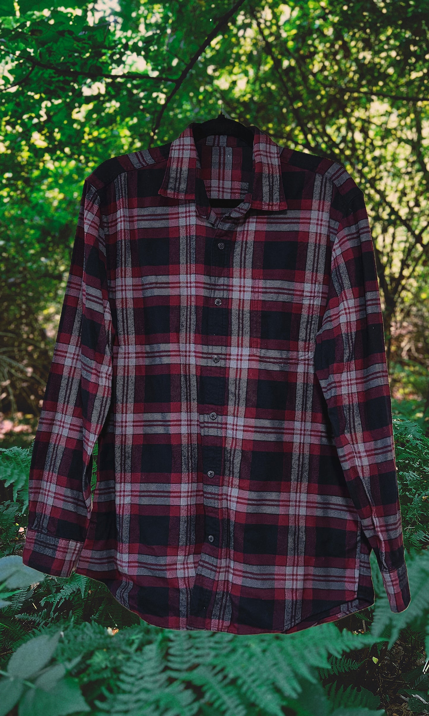 OOAK - L - MEN'S/UNISEX MAROON SWORDS FLANNEL