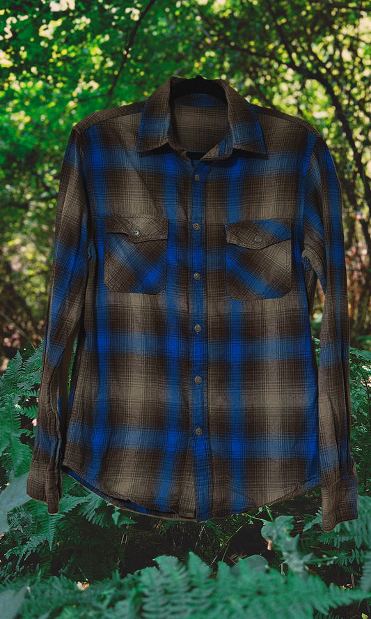 OOAK - M - MEN'S/UNISEX OLIVE BLUE DOKKALFR FLANNEL