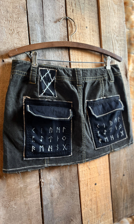 OOAK 32W ELK OLIVE ANTLER RUNIC SKIRT