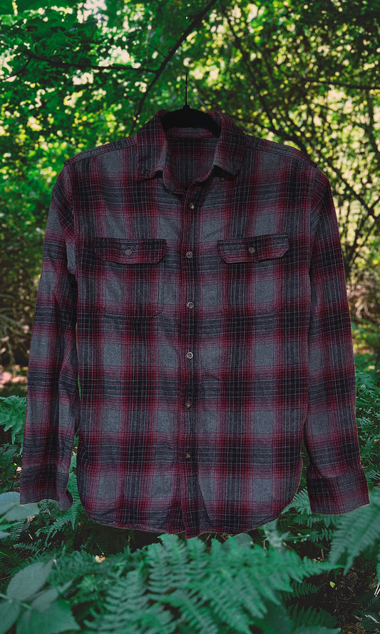 OOAK - M - MEN'S/UNISEX MAROON MEDUSA FLANNEL