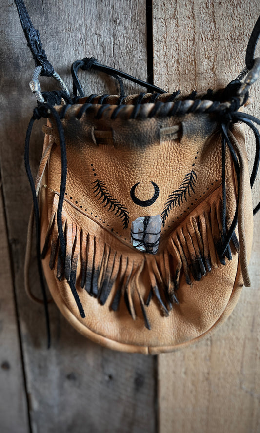 OOAK upcycled deer leather hand painted bag