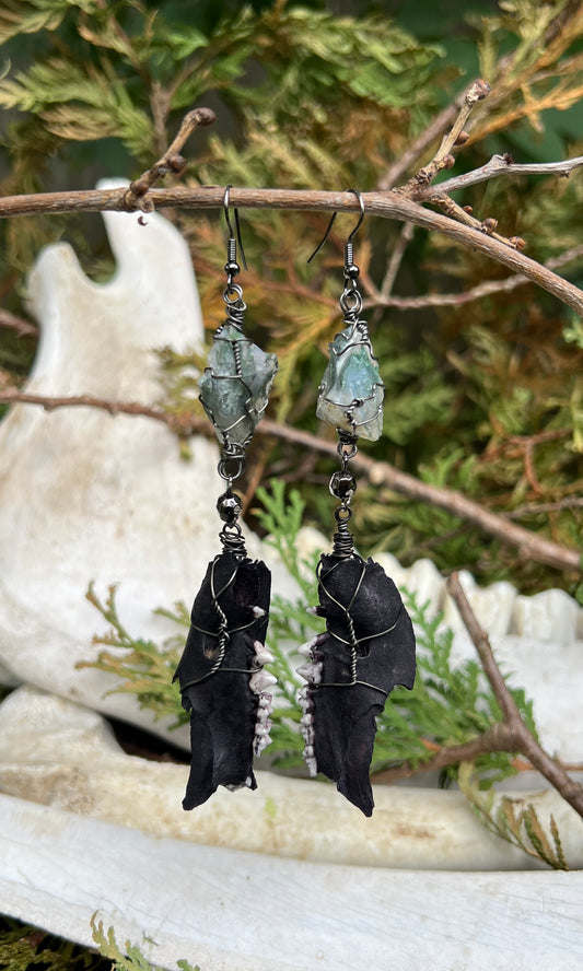 OOAK MOSS AGATE JAWBONE EARRINGS