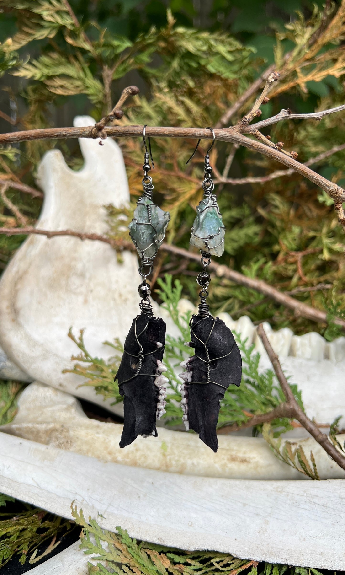 OOAK MOSS AGATE JAWBONE EARRINGS