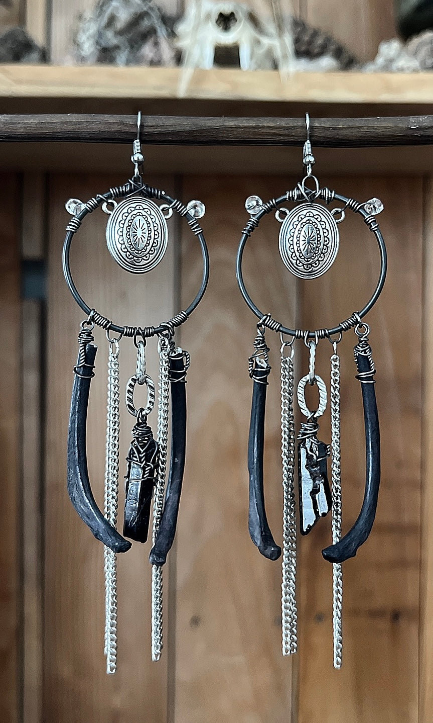 OOAK BLACK RIBCAGE CONCHO EARRINGS