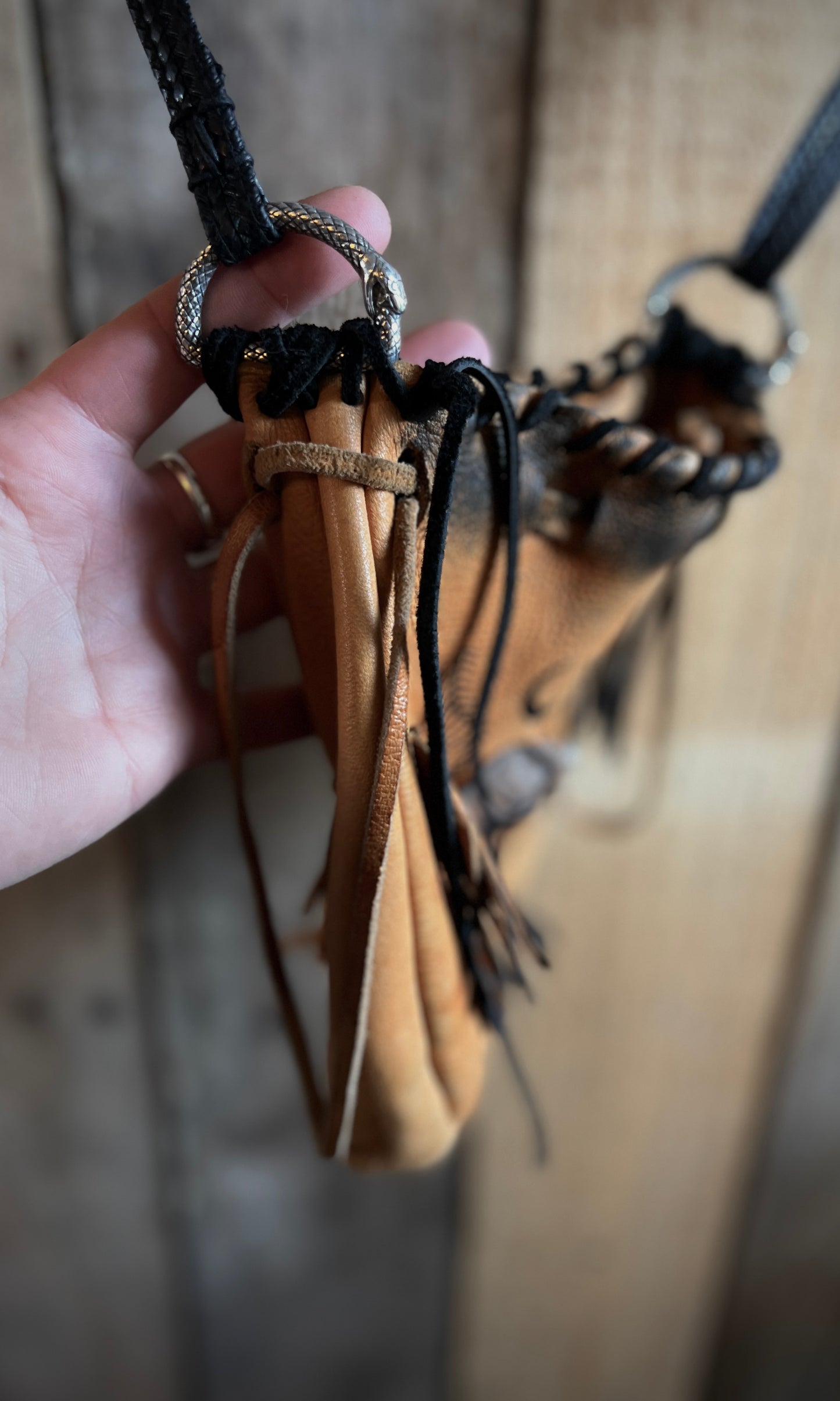 OOAK upcycled deer leather hand painted bag