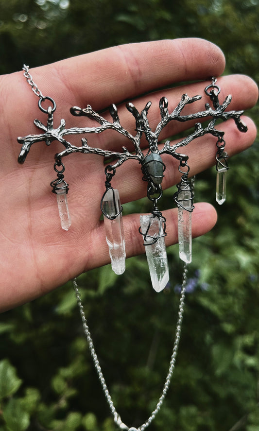 OOAK ELVEN LABRADORITE QUARTZ BRANCH NECKLACE