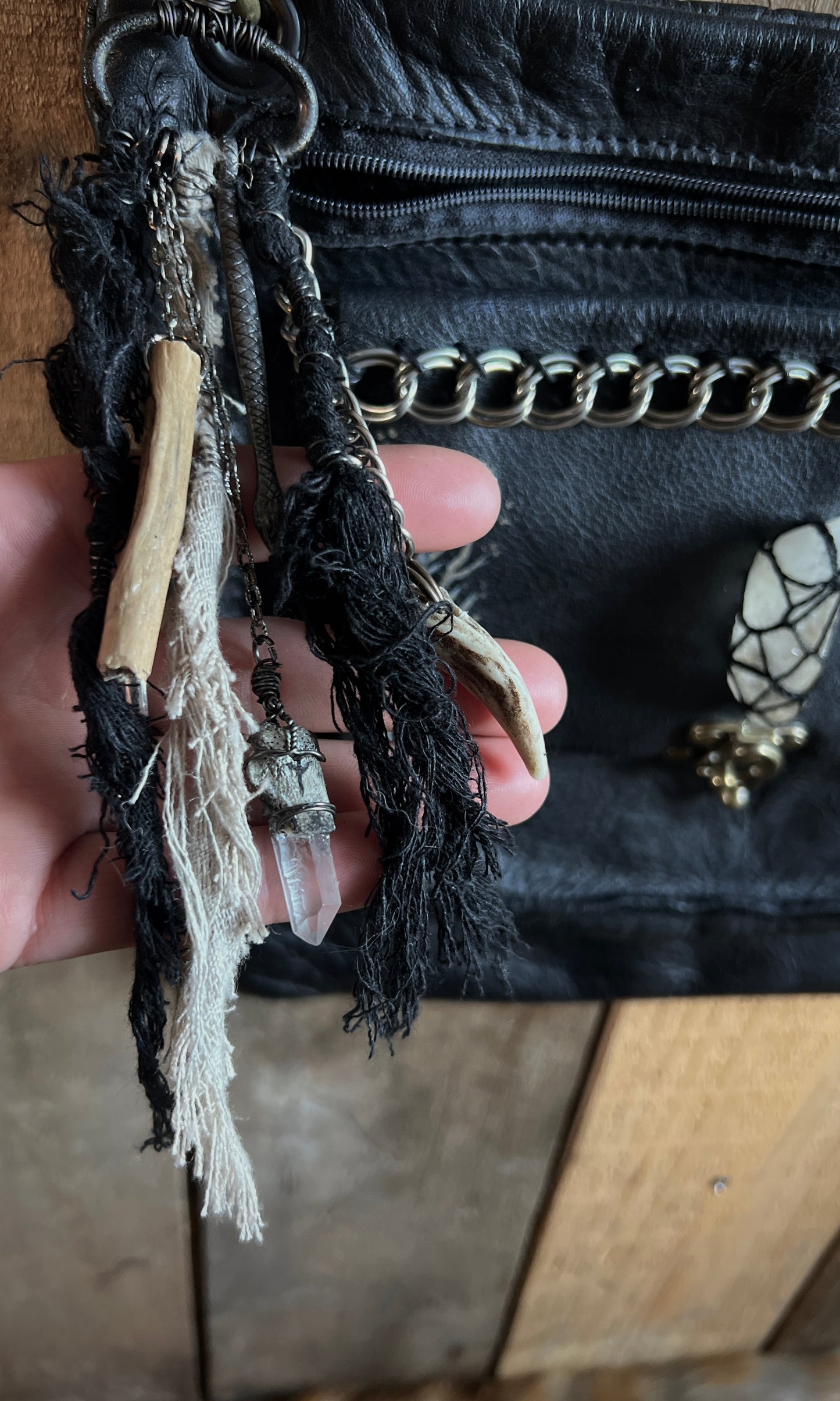 OOAK upcycled leather hand painted branch crossbody bag