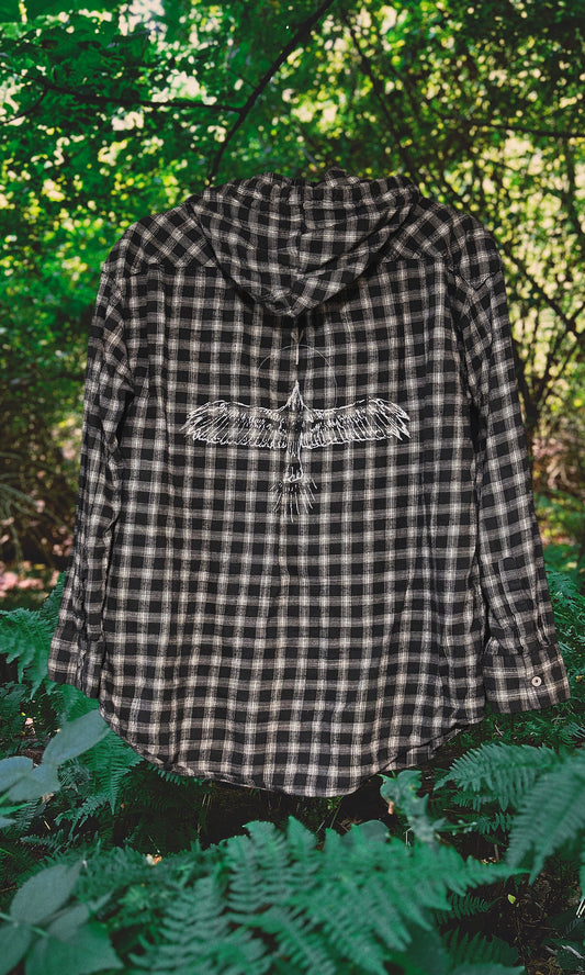 OOAK - L - MEN'S/UNISEX HOODED HAWK FLANNEL