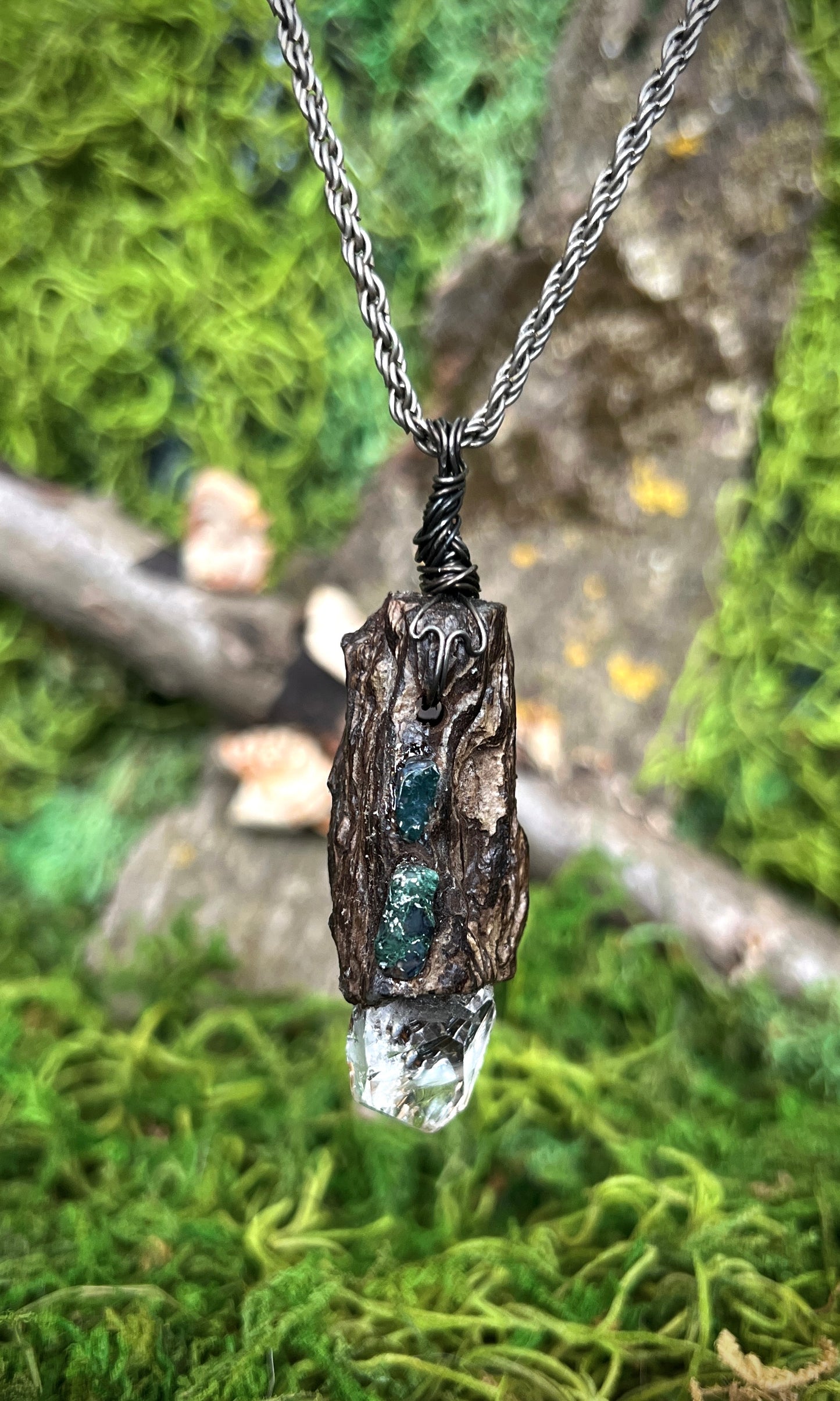OOAK MOSS AGATE + HERKIMEE DRIFTWOOD NECKLACE