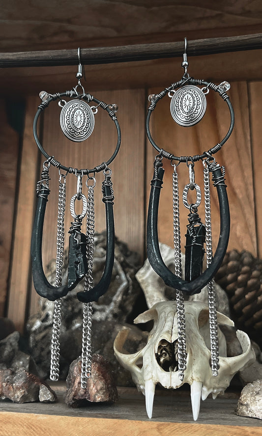 OOAK BLACK RIBCAGE CONCHO EARRINGS