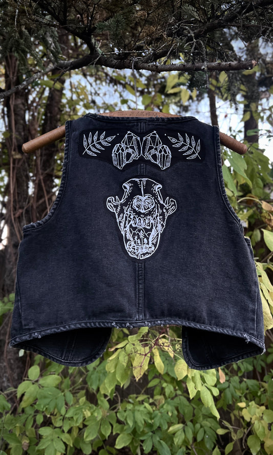 OOAK M FOREST SKULL GREY DISTRESSED VEST