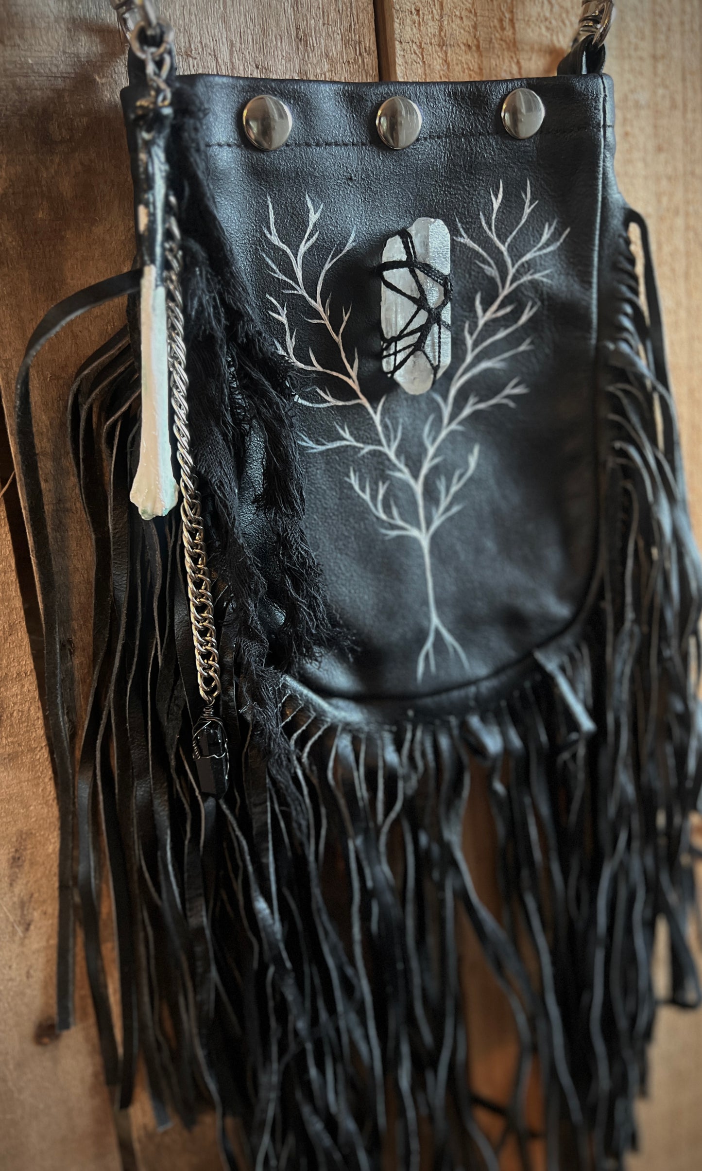 OOAK CRYSTAL TREE HAND PAINTED LEATHER BAG