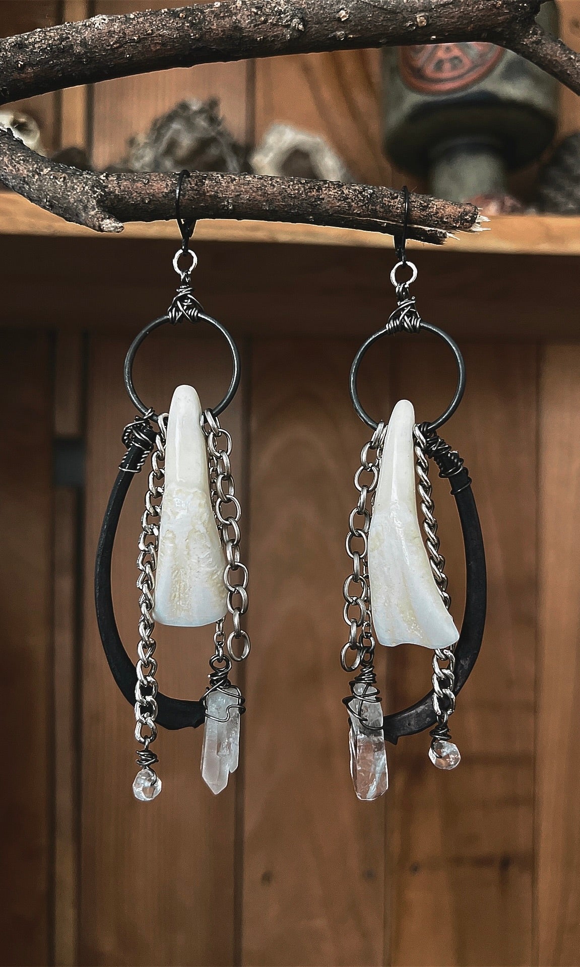 OOAK BUFFALO TEETH QUARTZ EARRINGS