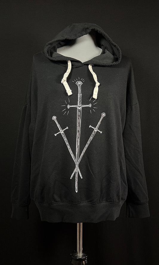 OOAK L  BLACK THREE OF SWORDS HOODIE