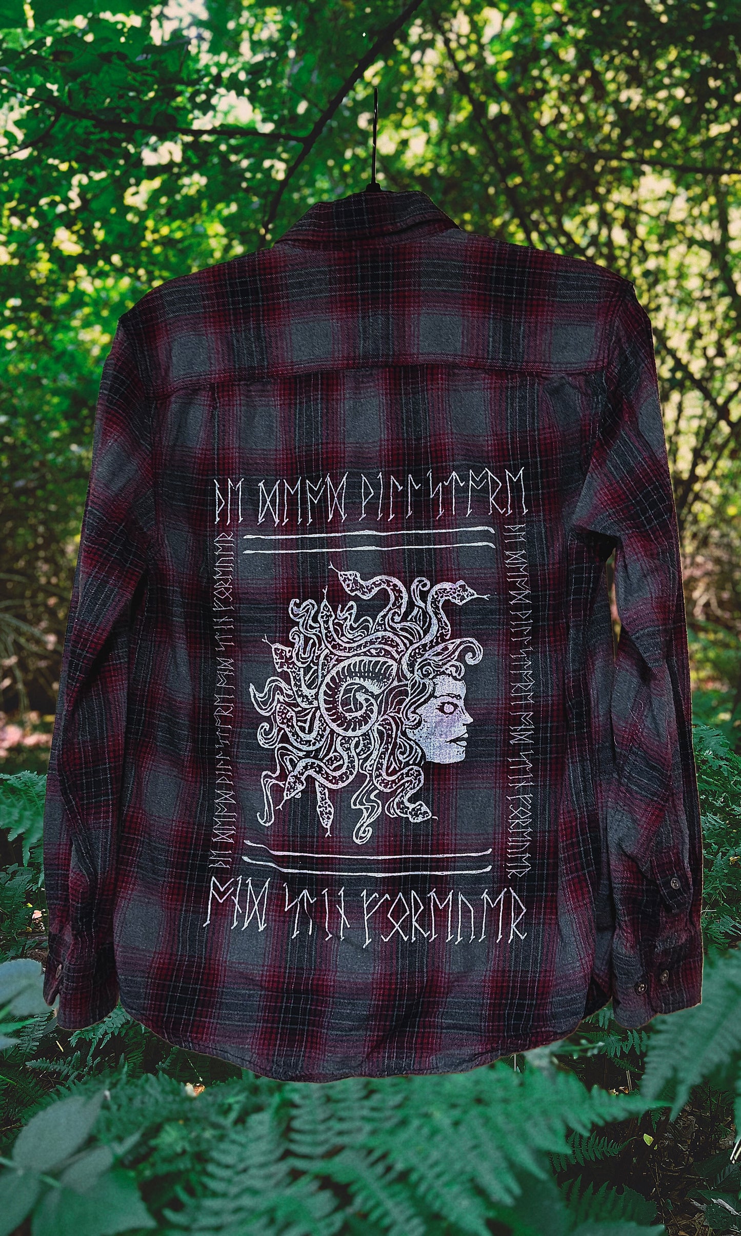 OOAK - M - MEN'S/UNISEX MAROON MEDUSA FLANNEL
