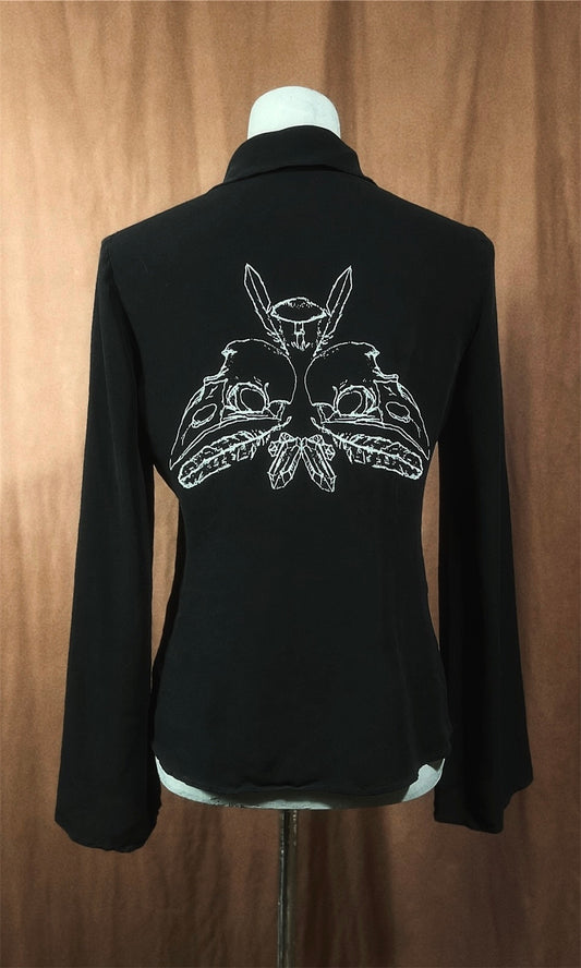 OOAK XS SILKY CORVID RUNIC LACEUP LONGSLEEVE