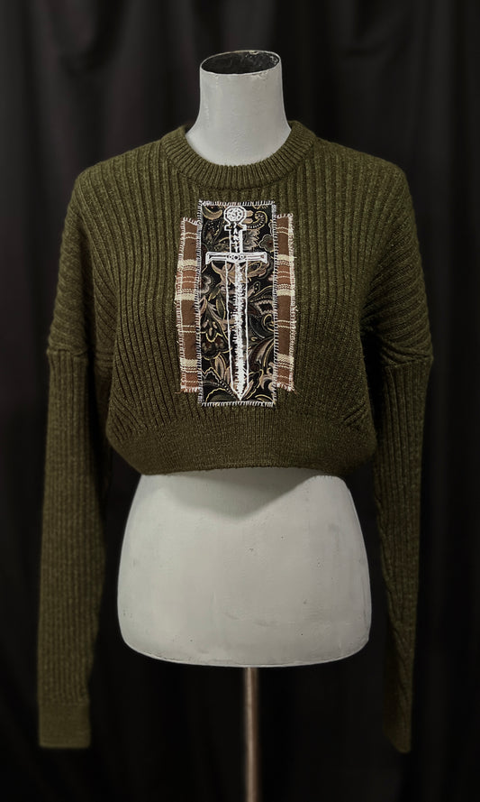 OOAK - L/XL - OLIVE SWORD CROP SWEATER