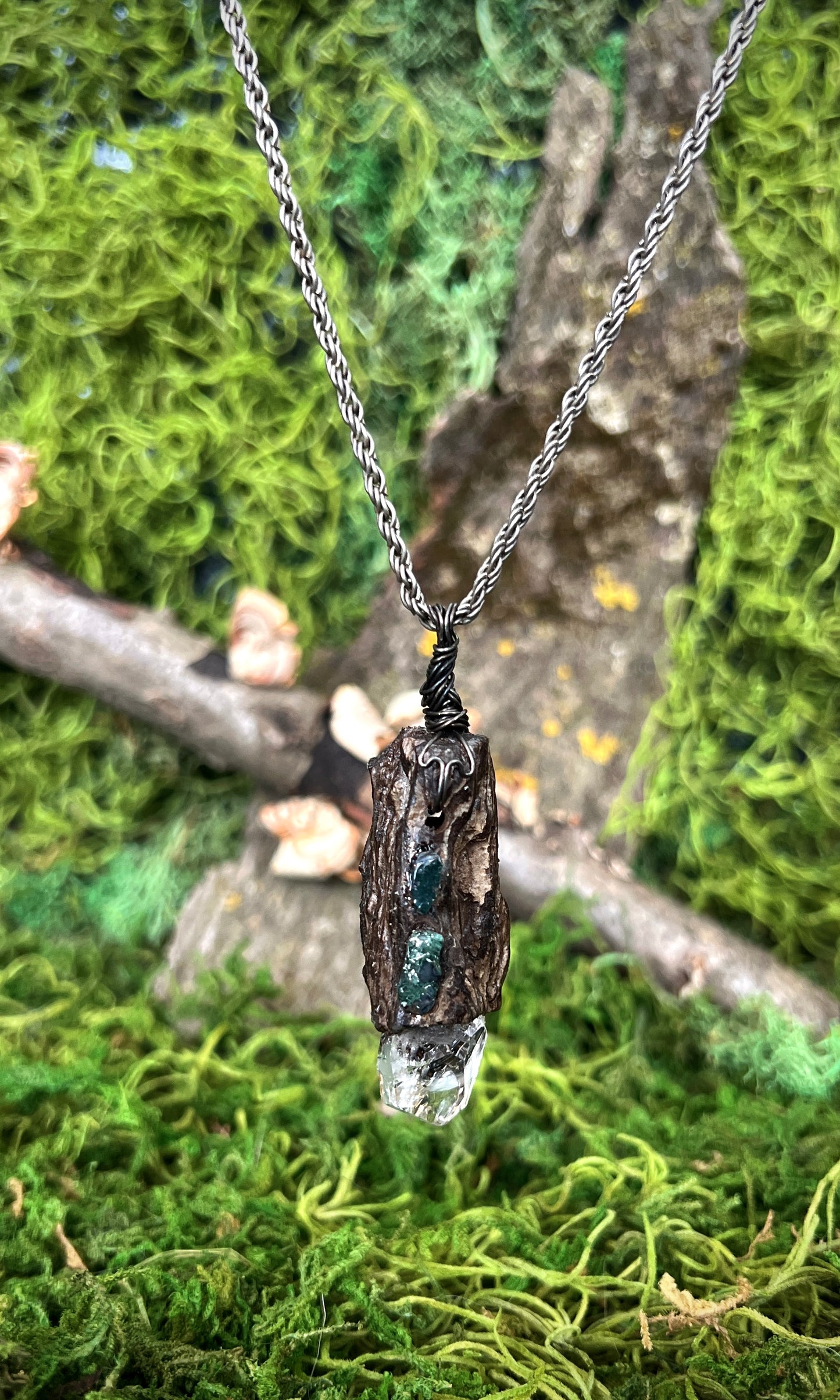 OOAK MOSS AGATE + HERKIMEE DRIFTWOOD NECKLACE