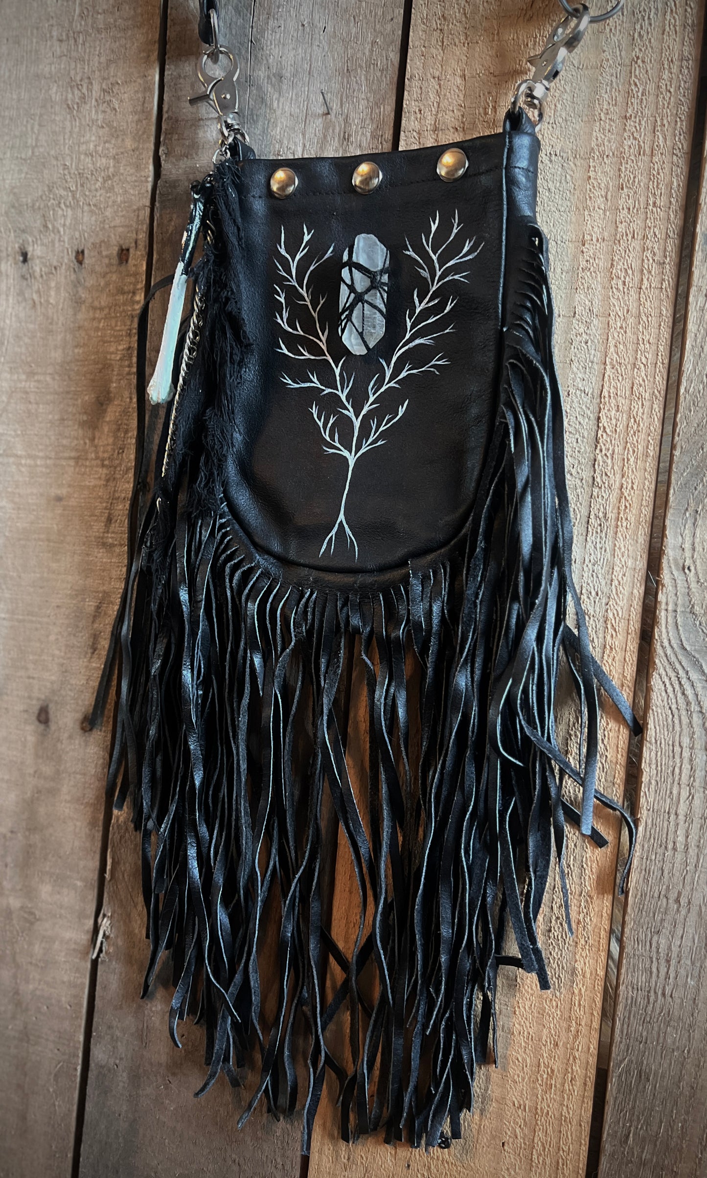 OOAK CRYSTAL TREE HAND PAINTED LEATHER BAG