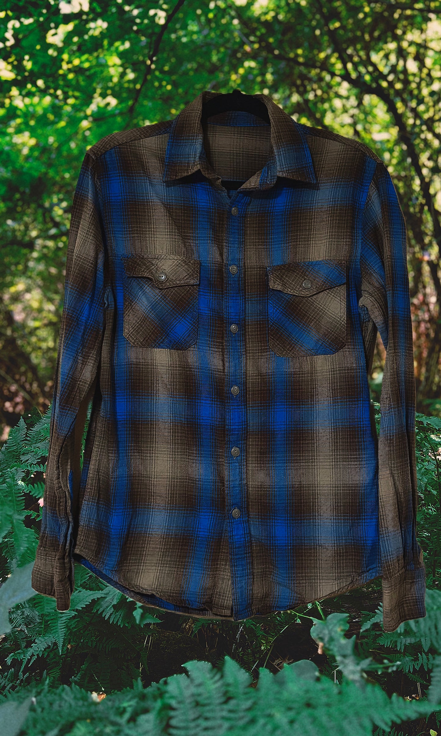 OOAK - M - MEN'S/UNISEX OLIVE BLUE DOKKALFR FLANNEL