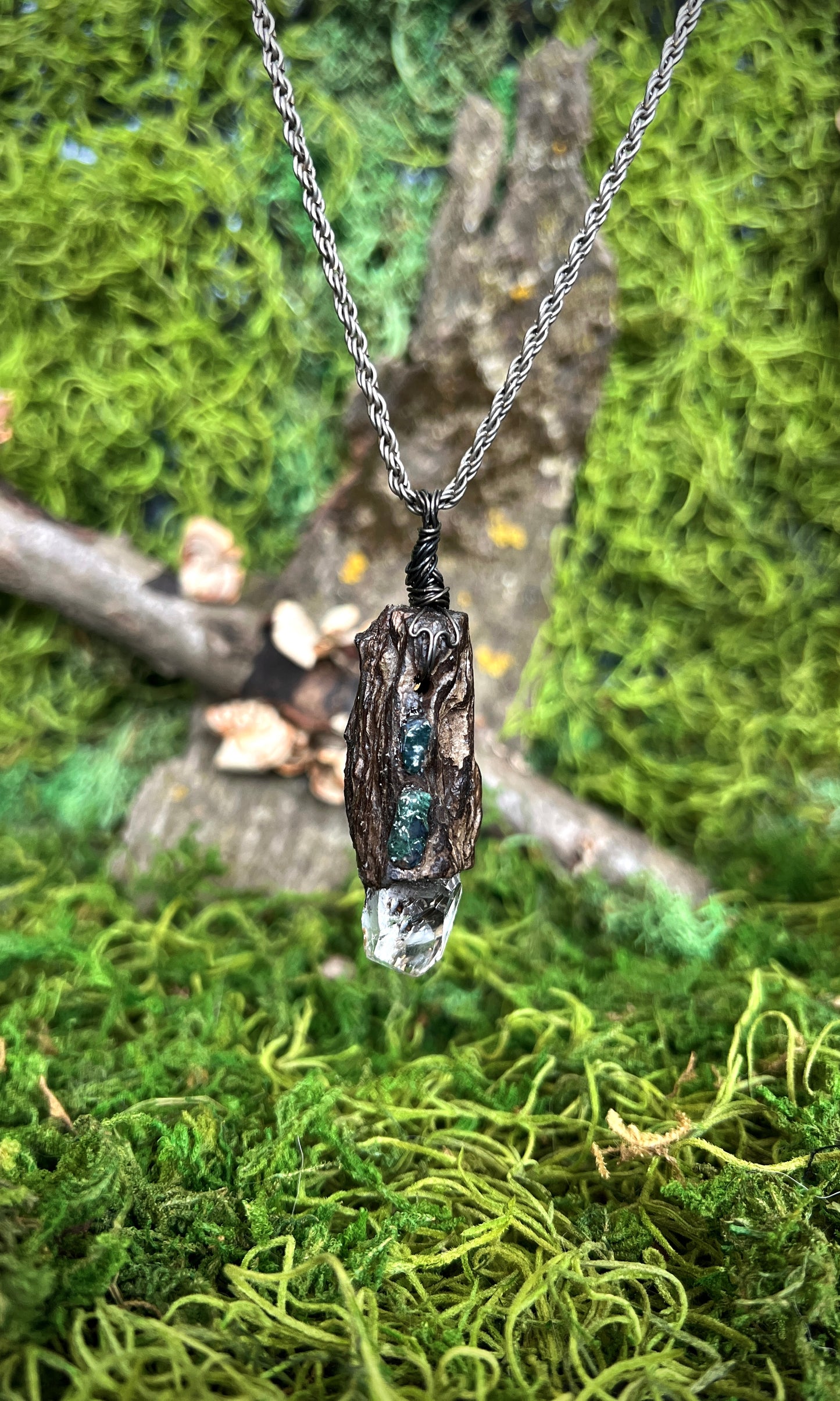 OOAK MOSS AGATE + HERKIMEE DRIFTWOOD NECKLACE