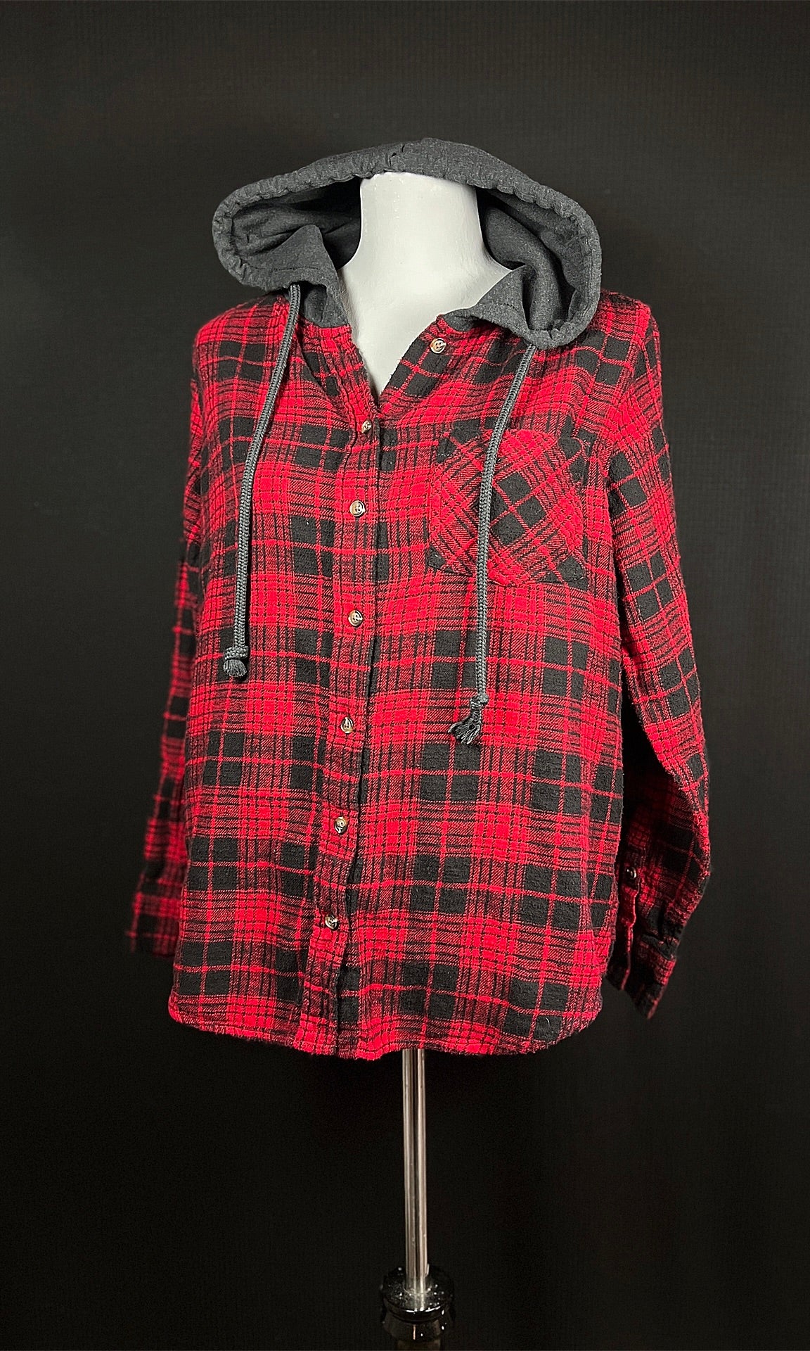 OOAK L UNISEX HOODED RED NATURE IS MY GOD FLANNEL