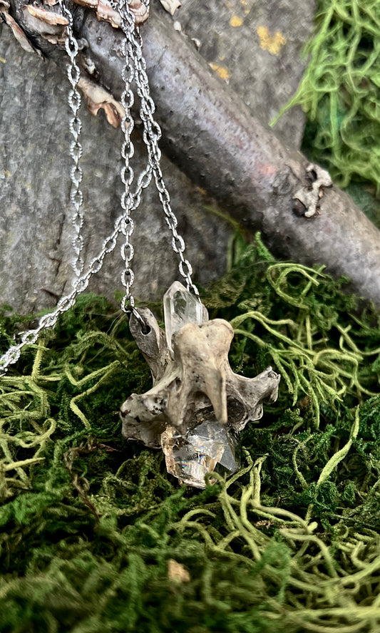 OOAK QUARTZ + HERKIMER VERTEBRAE NECKLACE