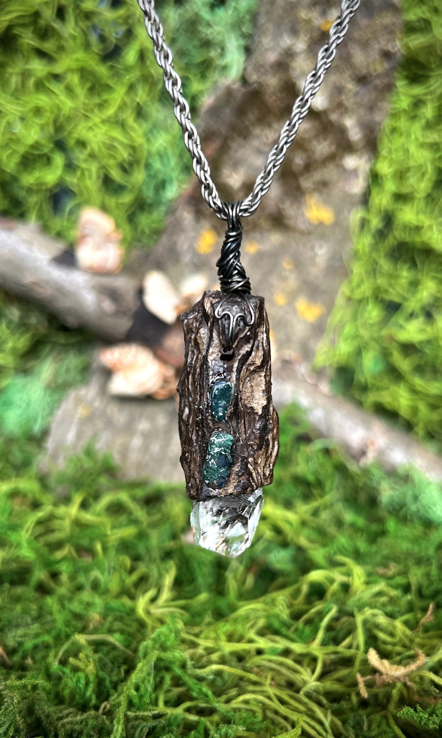 OOAK MOSS AGATE + HERKIMEE DRIFTWOOD NECKLACE