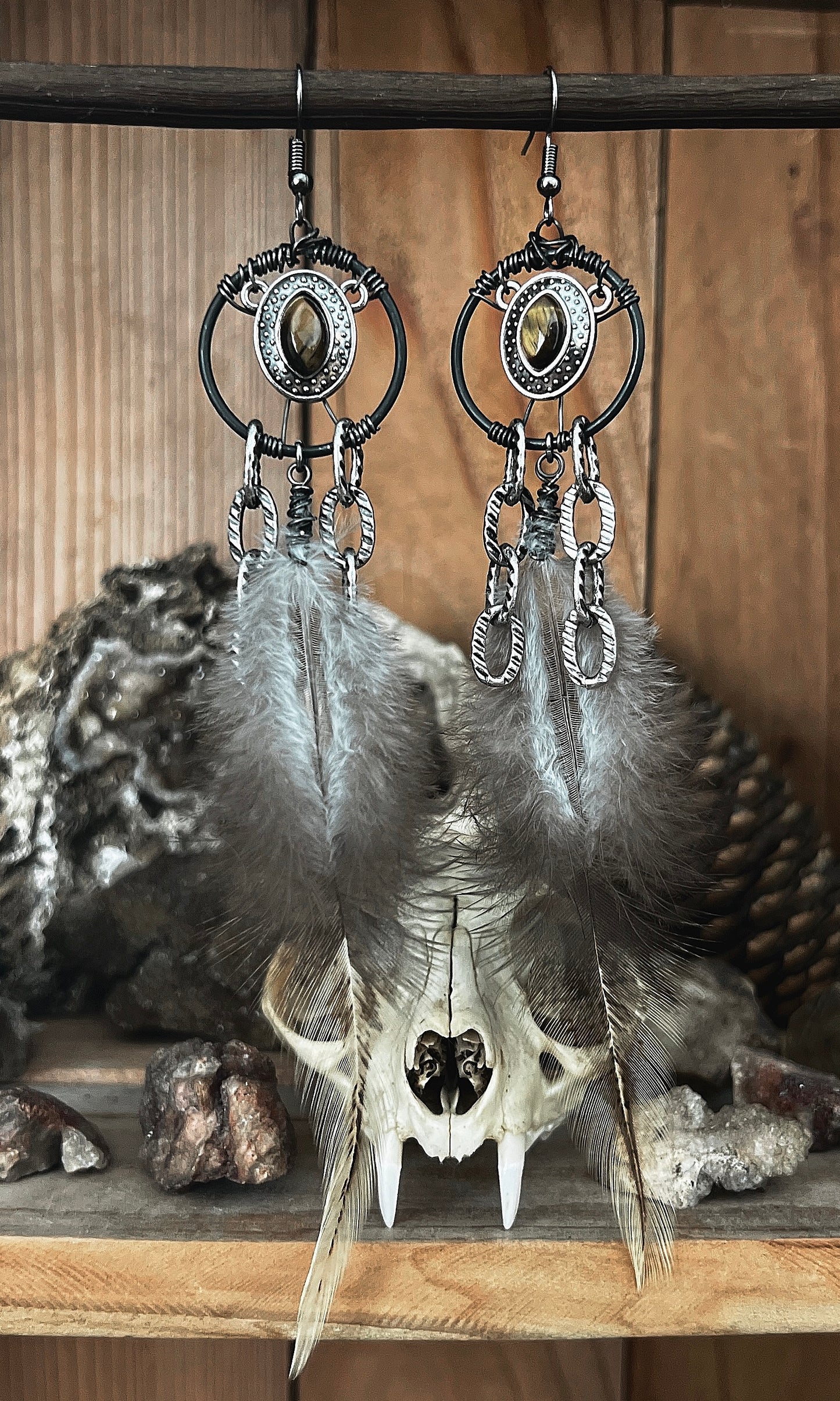 OOAK FEATHER CHAIN EARRINGS