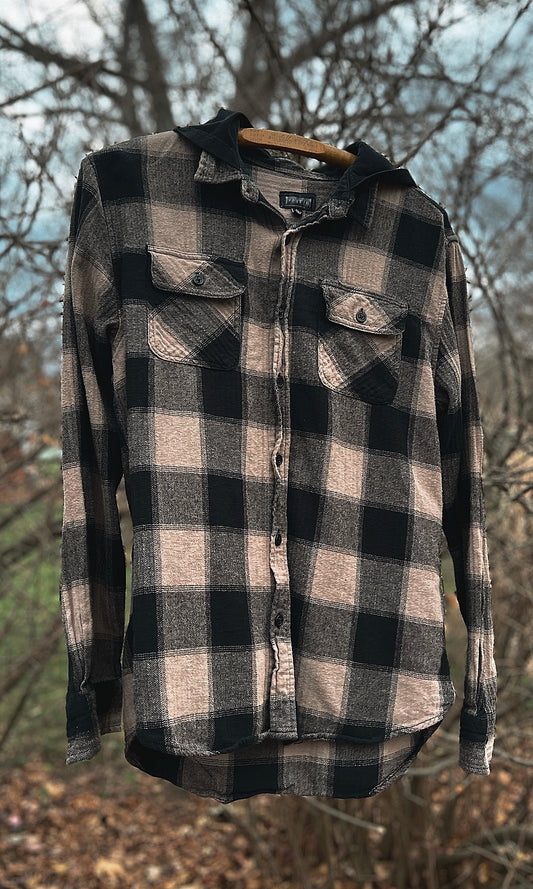 OOAK M/L SAND HOODED HAWK FLANNEL