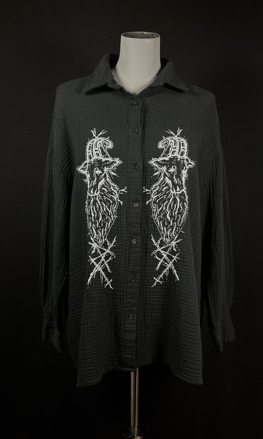 OOAK XL NATURE IS GOD GOAT BUTTON UP