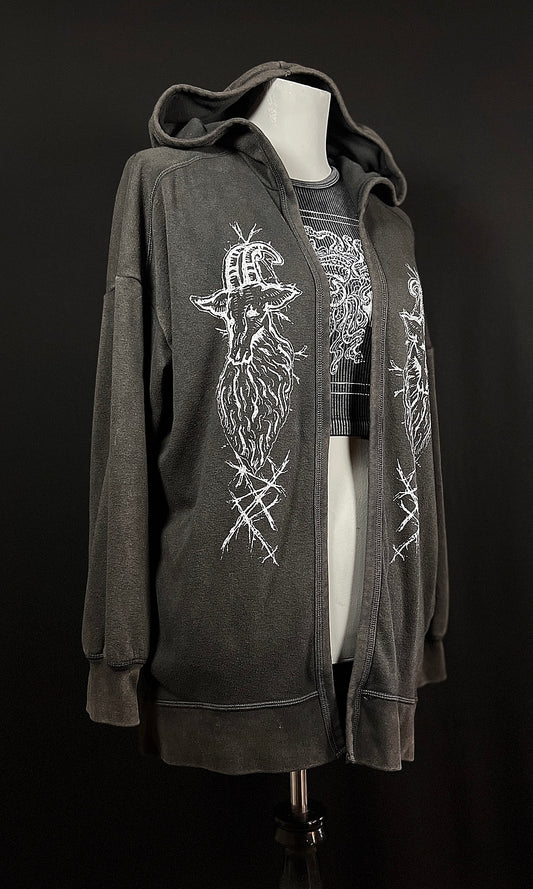 OOAK XXL METAL NATURE GOAT HOODED CARDIGAN