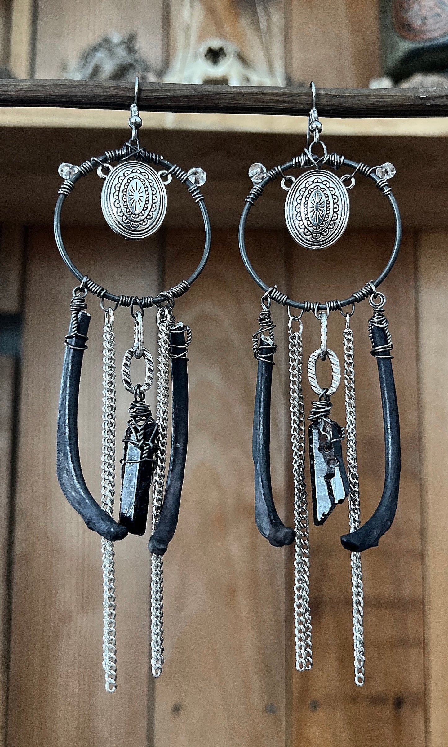 OOAK BLACK RIBCAGE CONCHO EARRINGS