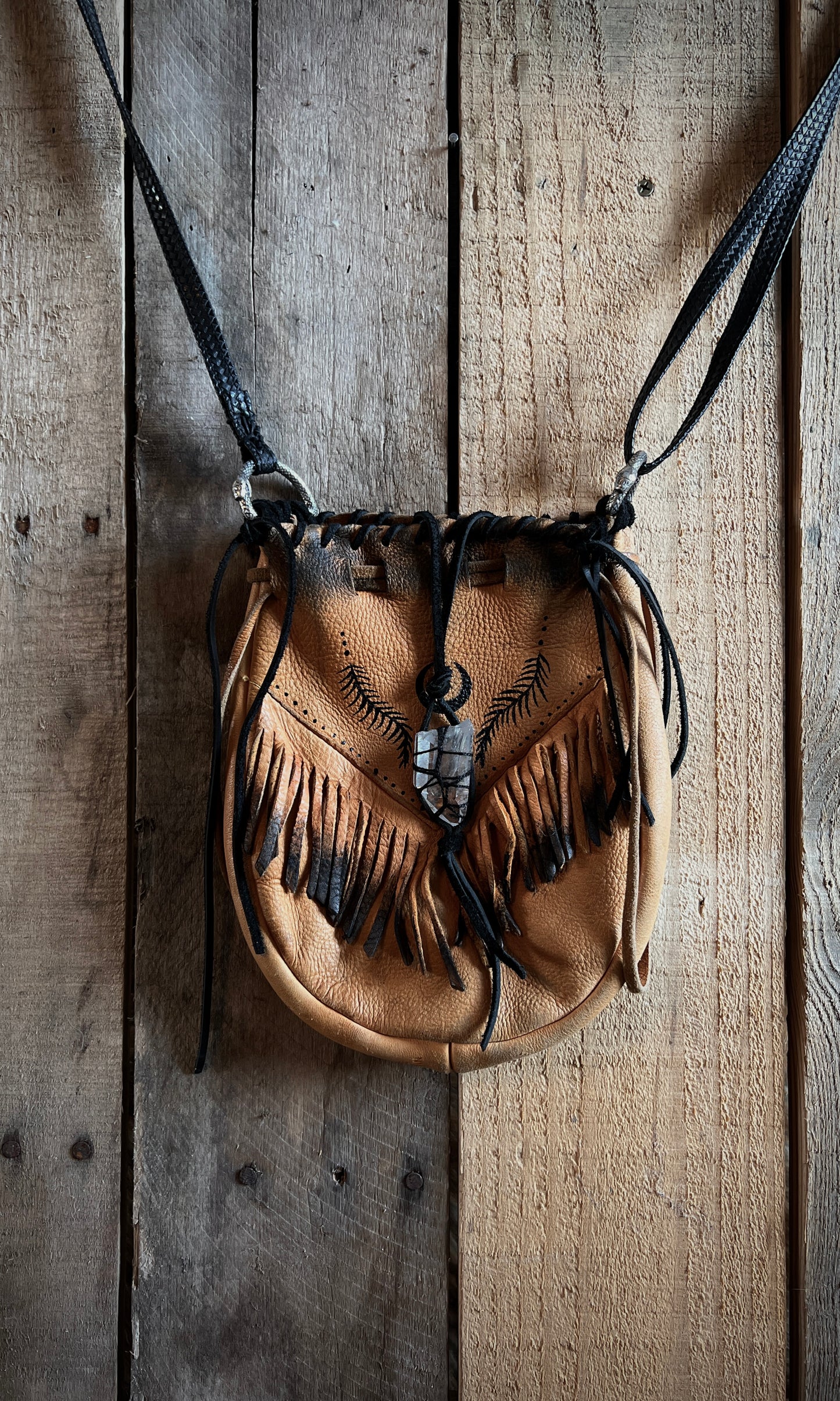 OOAK upcycled deer leather hand painted bag