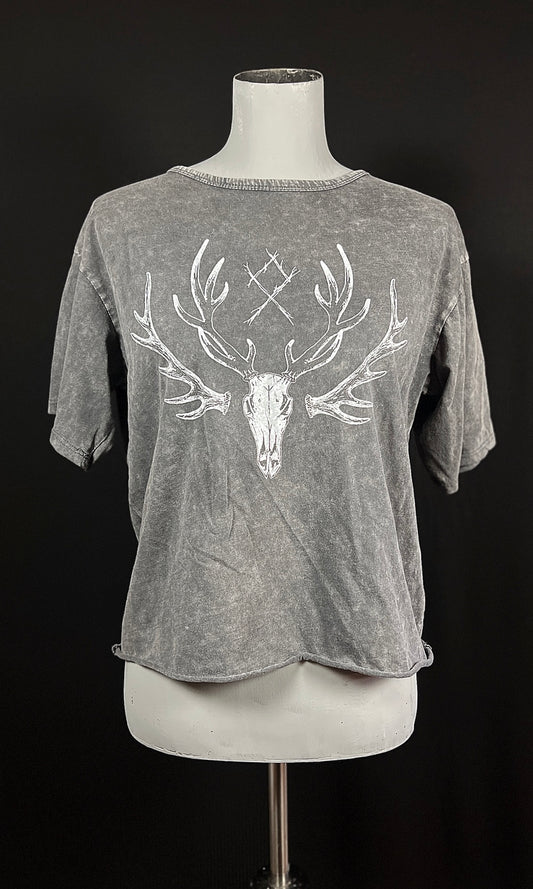 OOAK L/XL ELK SKULL MINERAL WASH TEE
