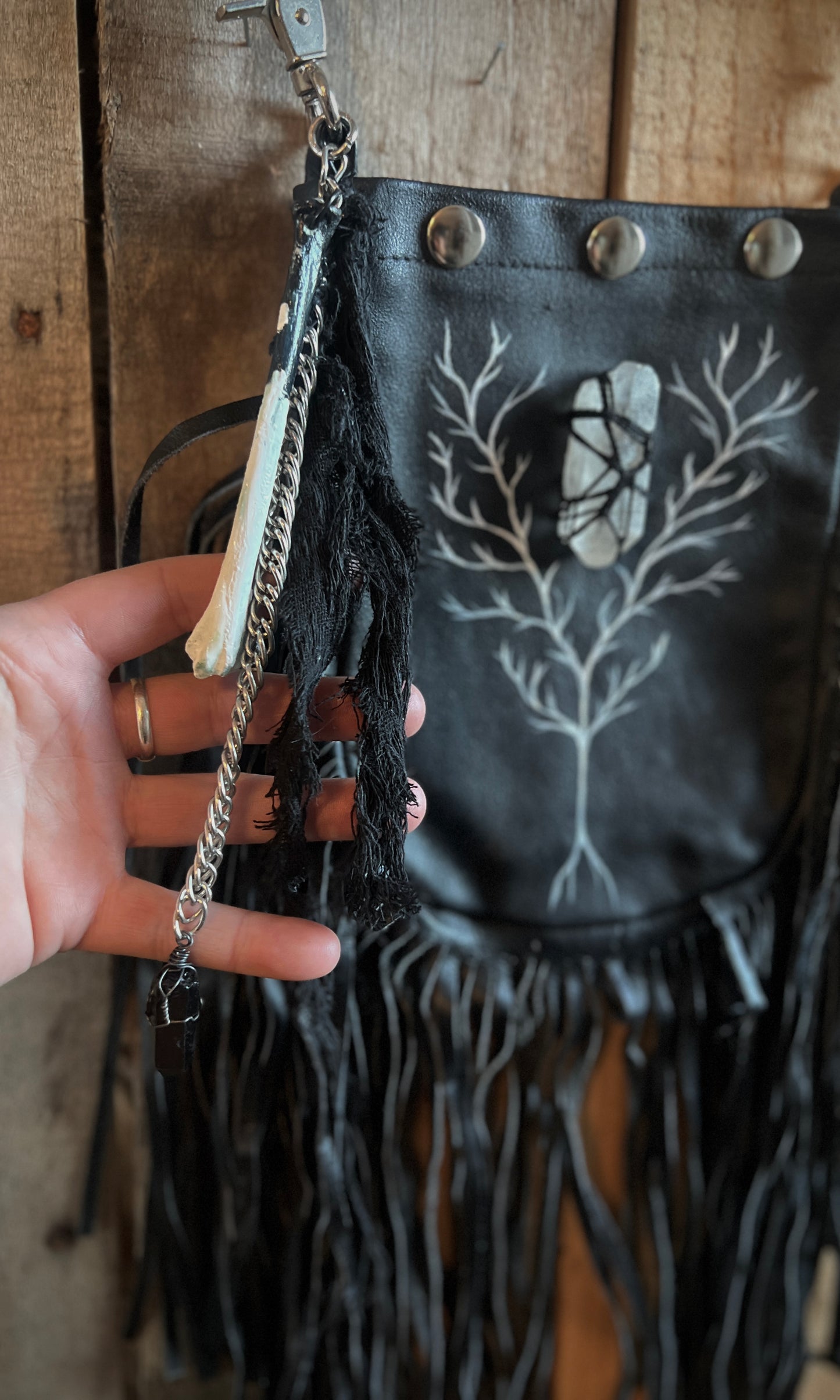 OOAK CRYSTAL TREE HAND PAINTED LEATHER BAG