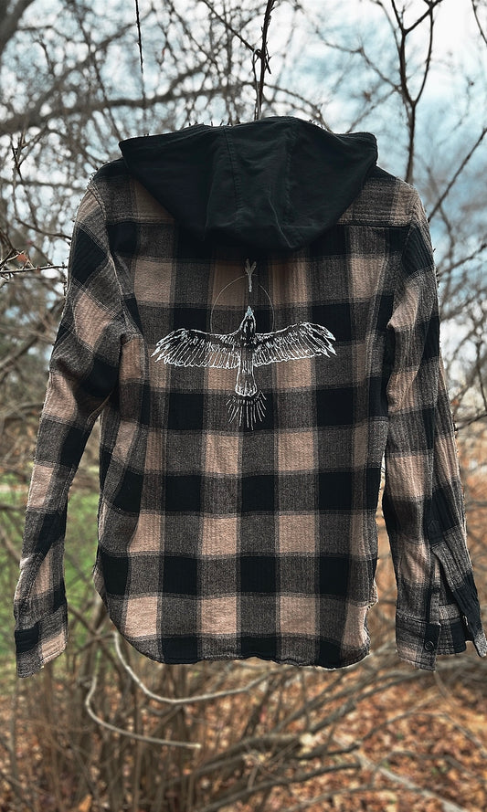 OOAK M/L SAND HOODED HAWK FLANNEL