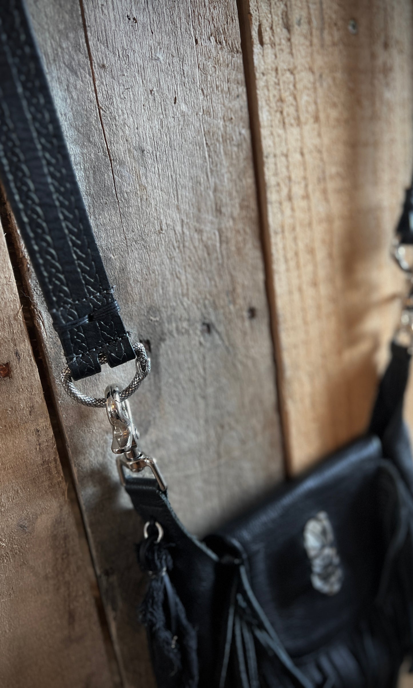 OOAK upcycled leather fringe crossbody bag