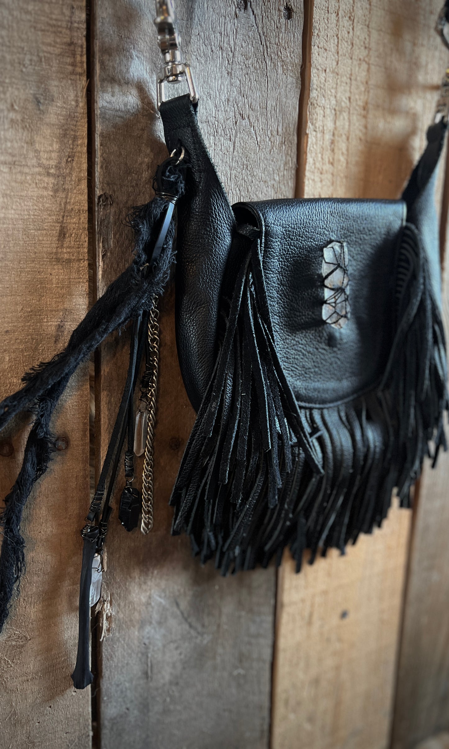 OOAK upcycled leather fringe crossbody bag