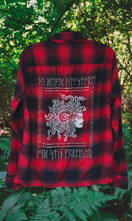 OOAK - L - UNISEX/MENS RED MEDUSA FLANNEL