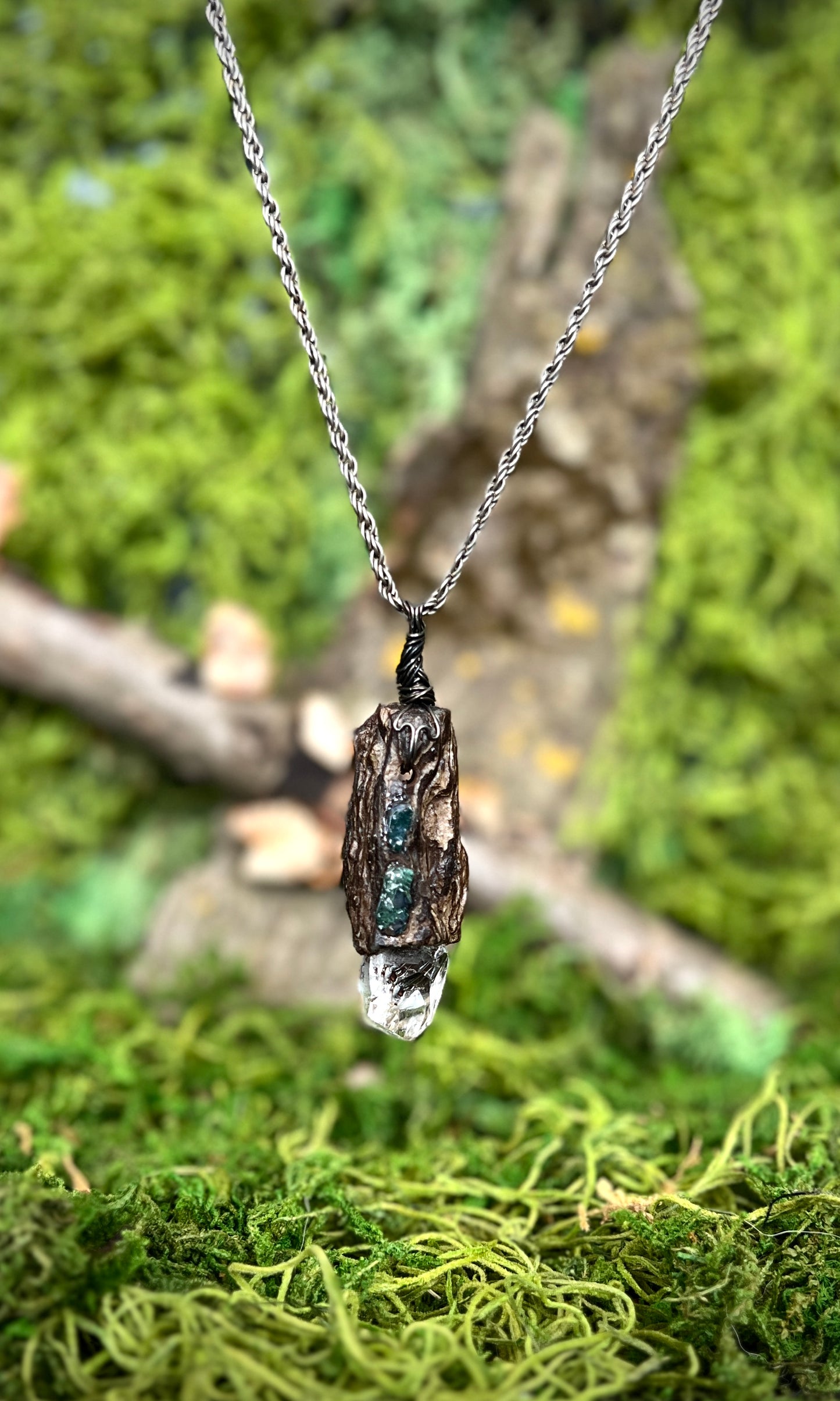 OOAK MOSS AGATE + HERKIMEE DRIFTWOOD NECKLACE
