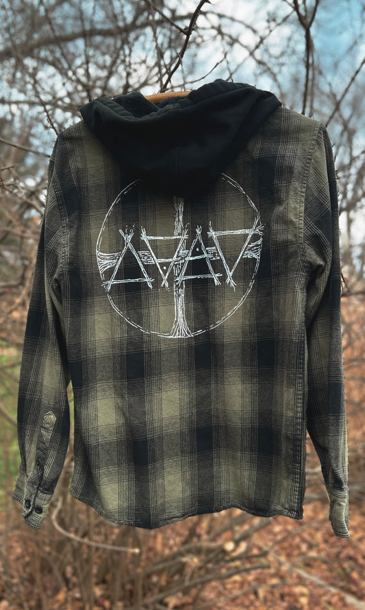 OOAK M OLIVE ELEMENTAL HOODED FLANNEL