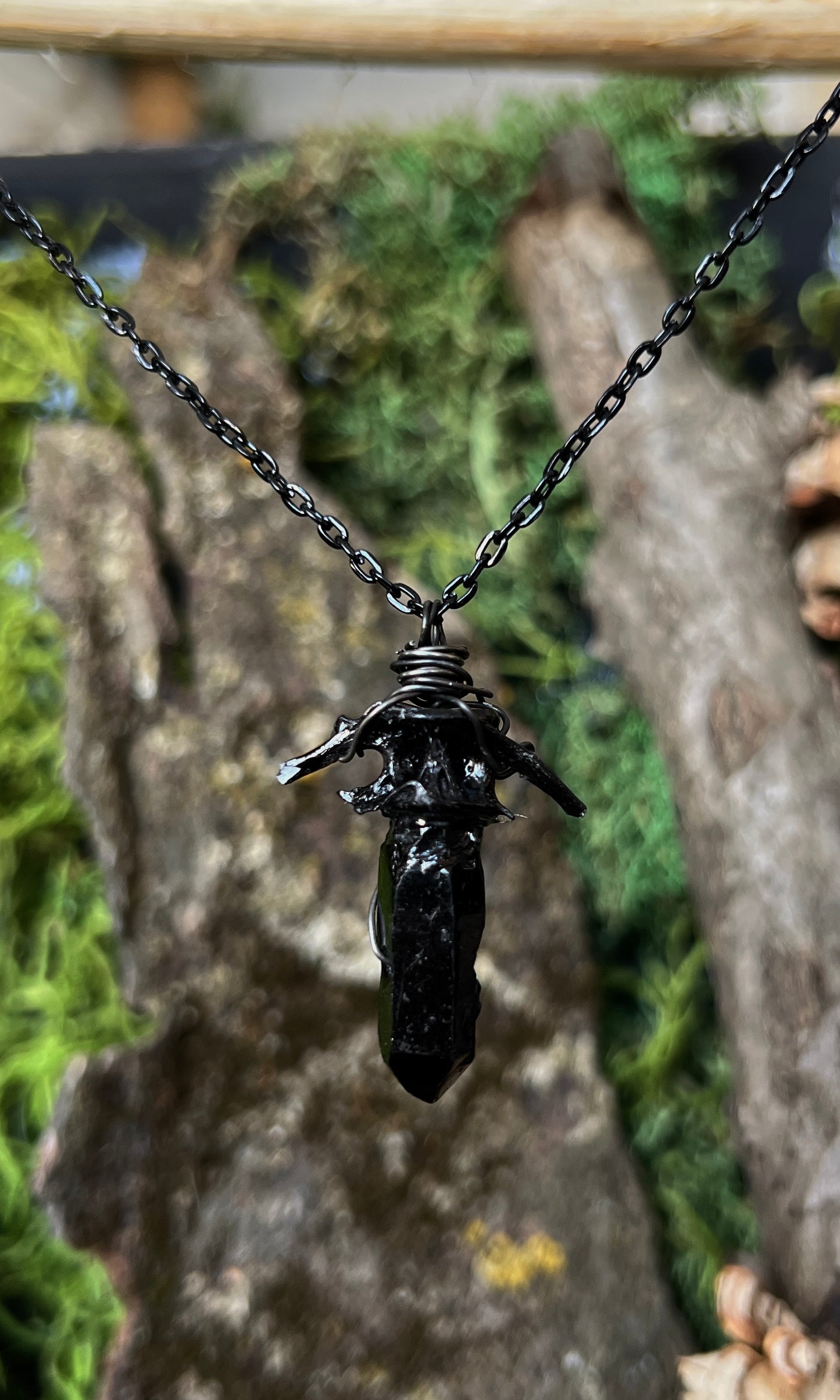 OOAK BLACK QUARTZ CARP VERTEBRAE NECKLACE