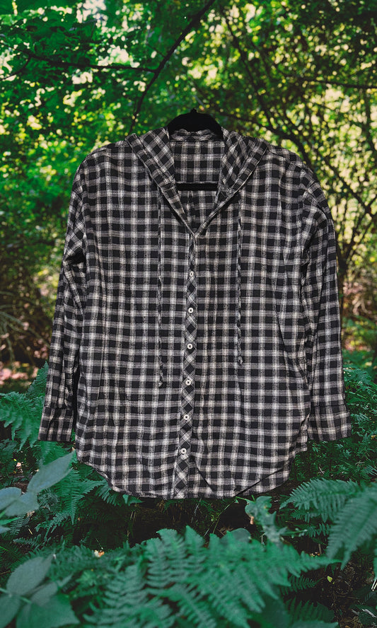 OOAK - L - MEN'S/UNISEX HOODED HAWK FLANNEL