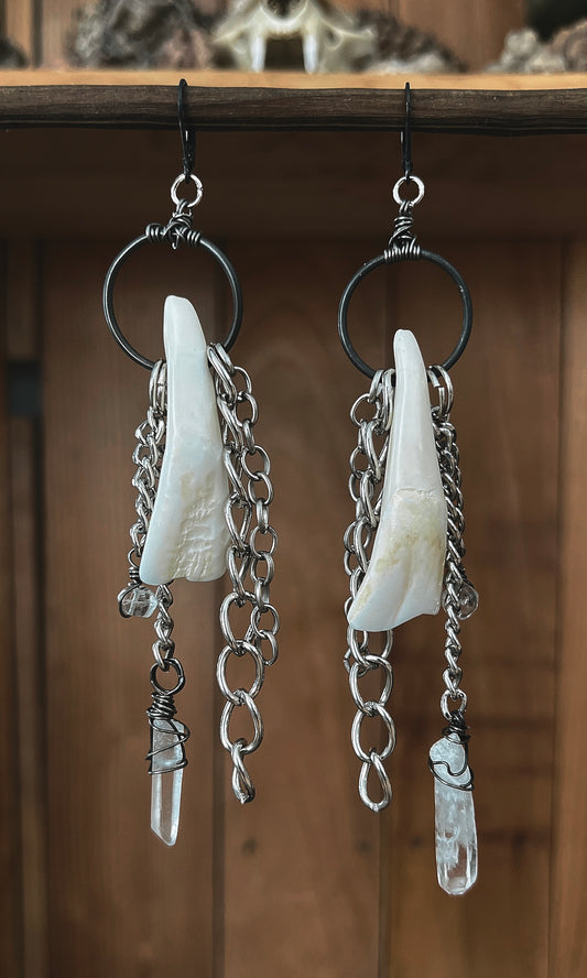 OOAK BUFFALO TEETH QUARTZ CHAIN EAR WEIGHTS