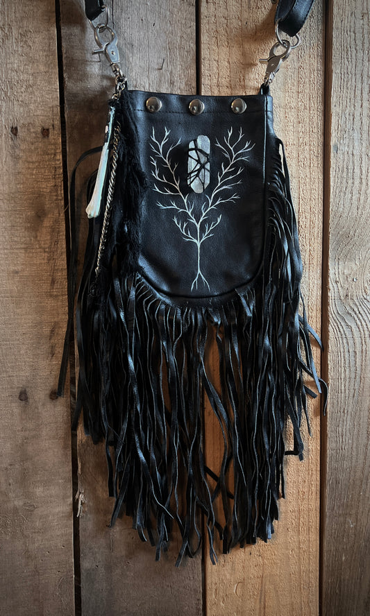 OOAK CRYSTAL TREE HAND PAINTED LEATHER BAG