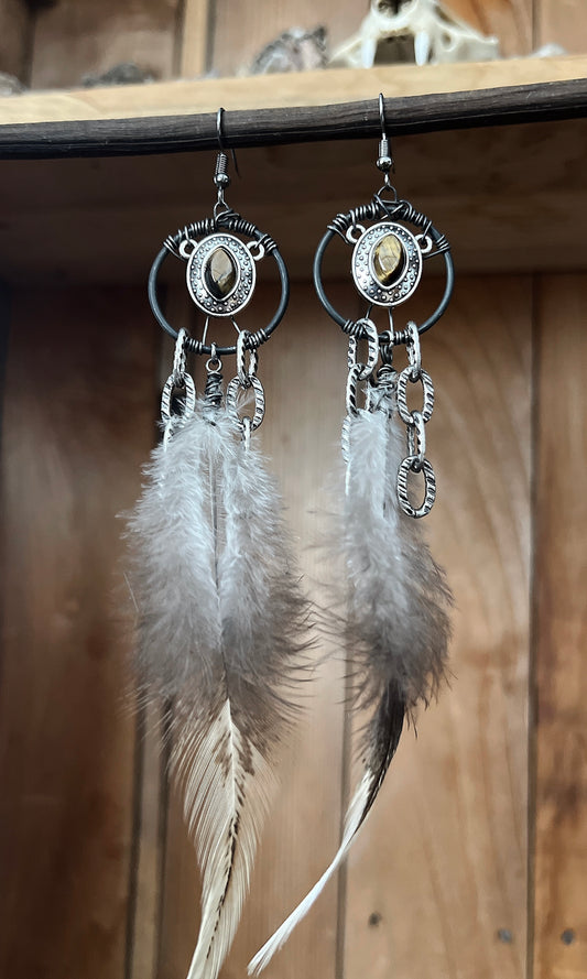 OOAK FEATHER CHAIN EARRINGS