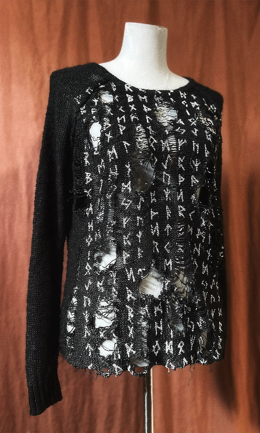 OOAK S RUNIC DISTRESSED SWEATER