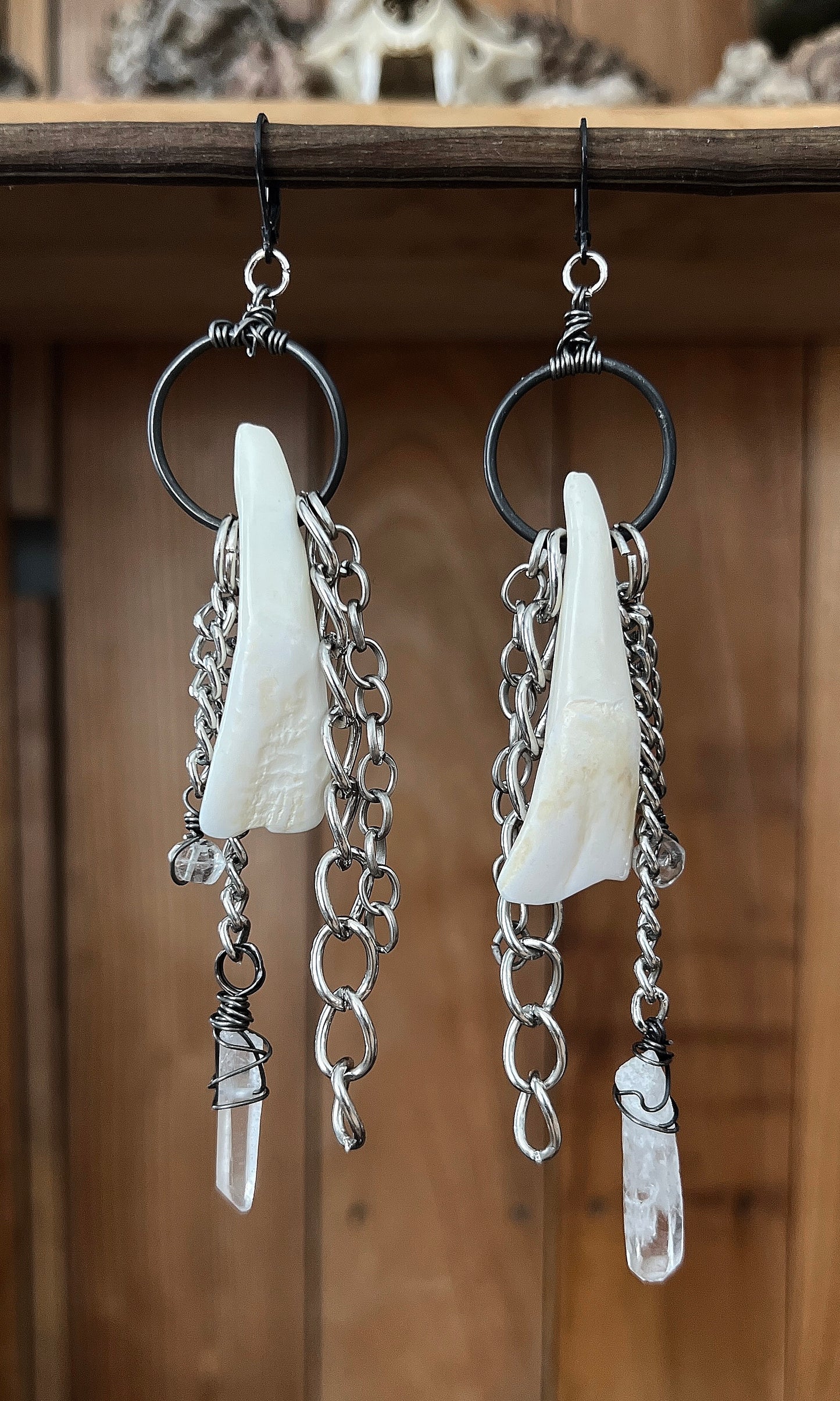OOAK BUFFALO TEETH QUARTZ CHAIN EAR WEIGHTS